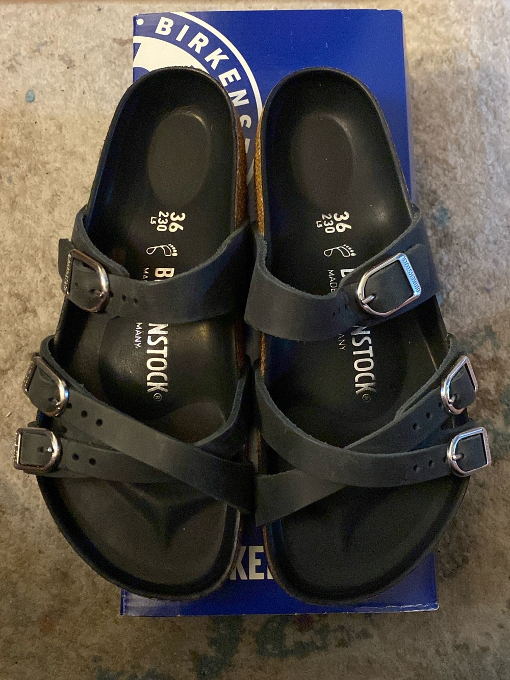 Birkenstock Black Triple-Strap Sandals with Silver Buckles